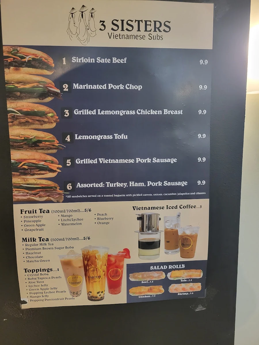 Menu, 3 Sisters Vietnamese Subs