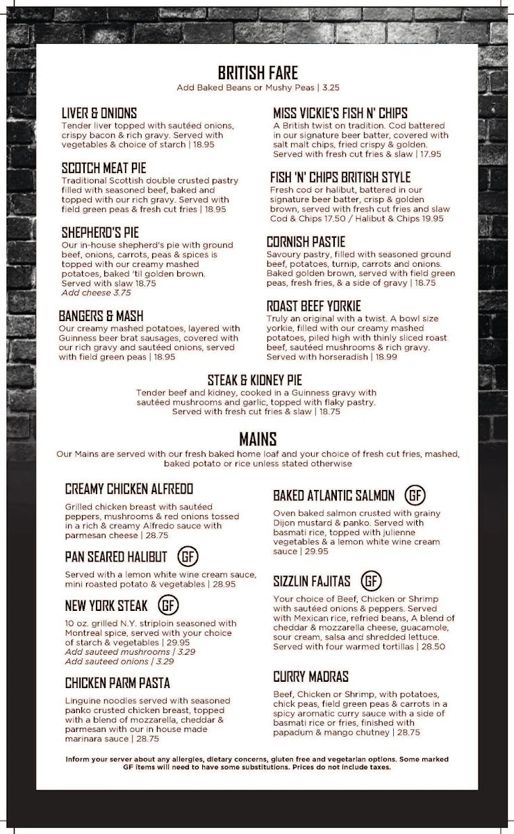 Menu, The Cat & The Fiddle Lindsay