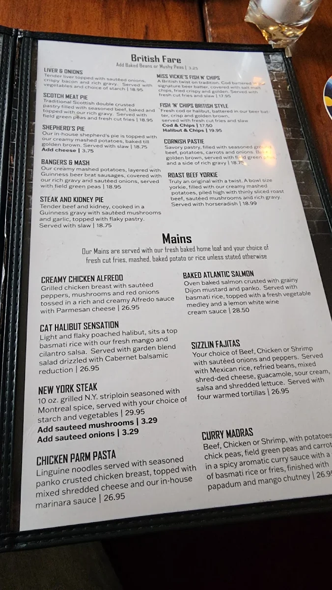 Menu, The Cat & The Fiddle Lindsay