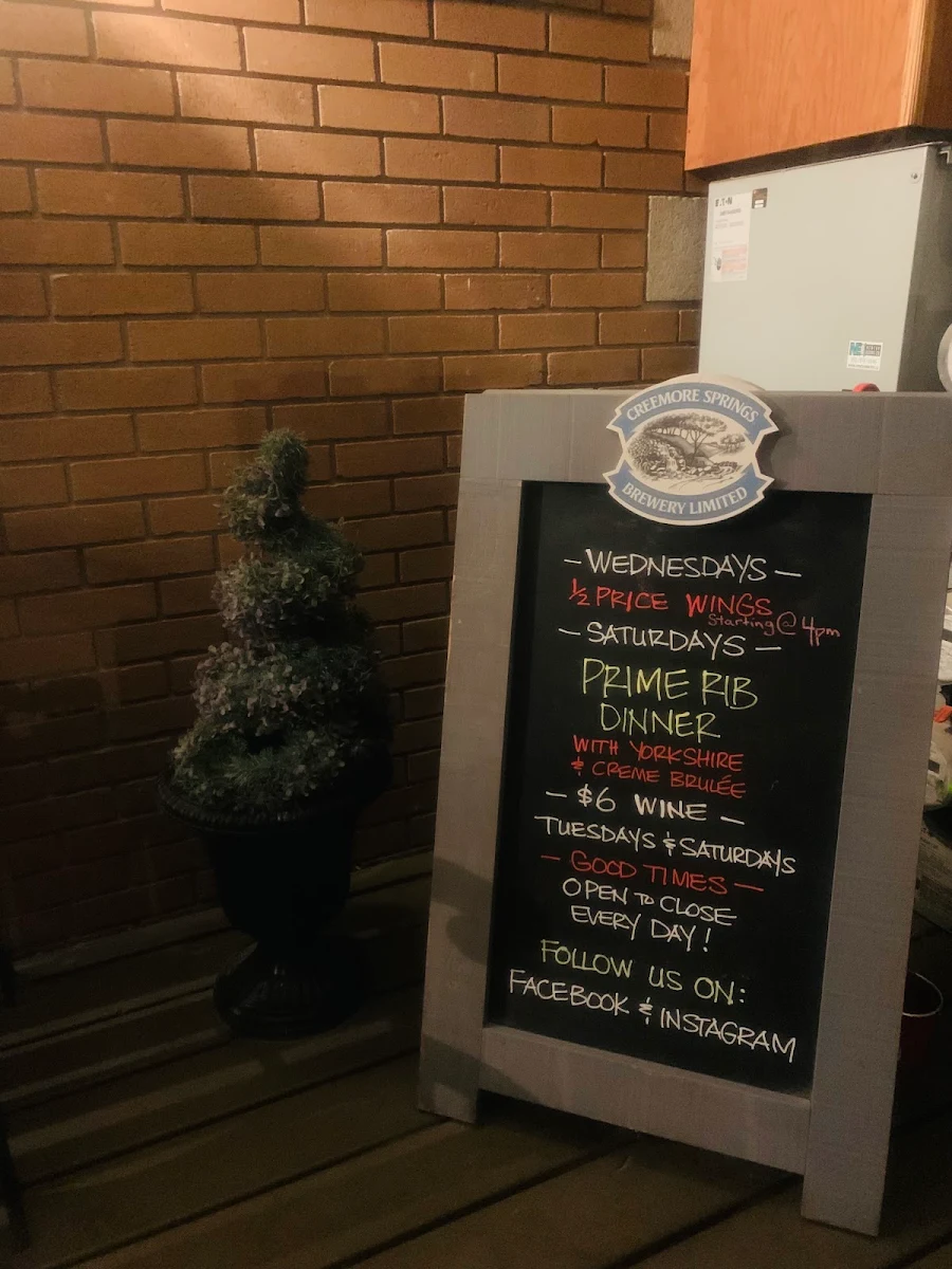 Menu, The Cat & The Fiddle Lindsay