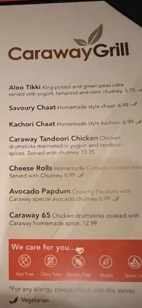 Menu, Caraway Grill - Regina Downtown