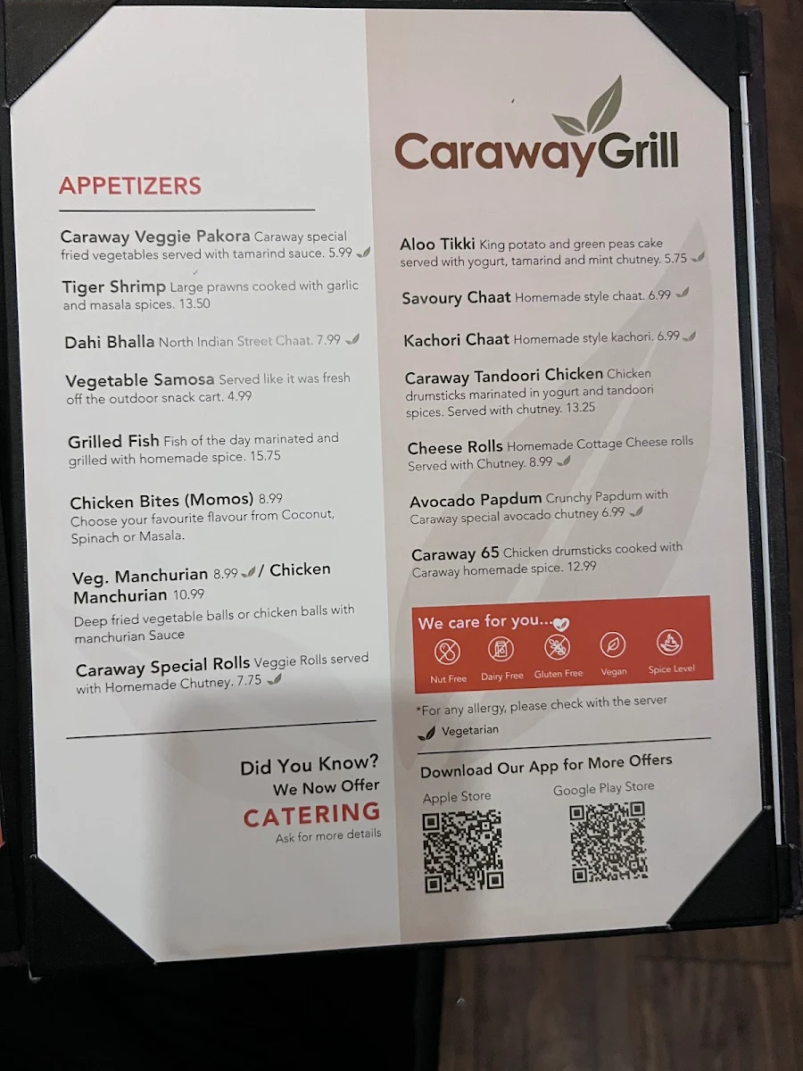 Menu, Caraway Grill - Regina Downtown