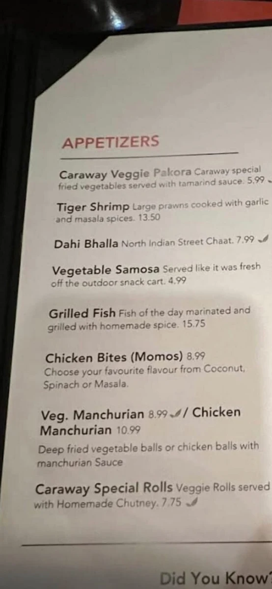 Menu, Caraway Grill - Regina Downtown