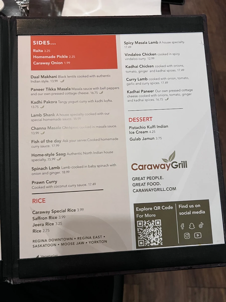 Menu, Caraway Grill - Regina Downtown