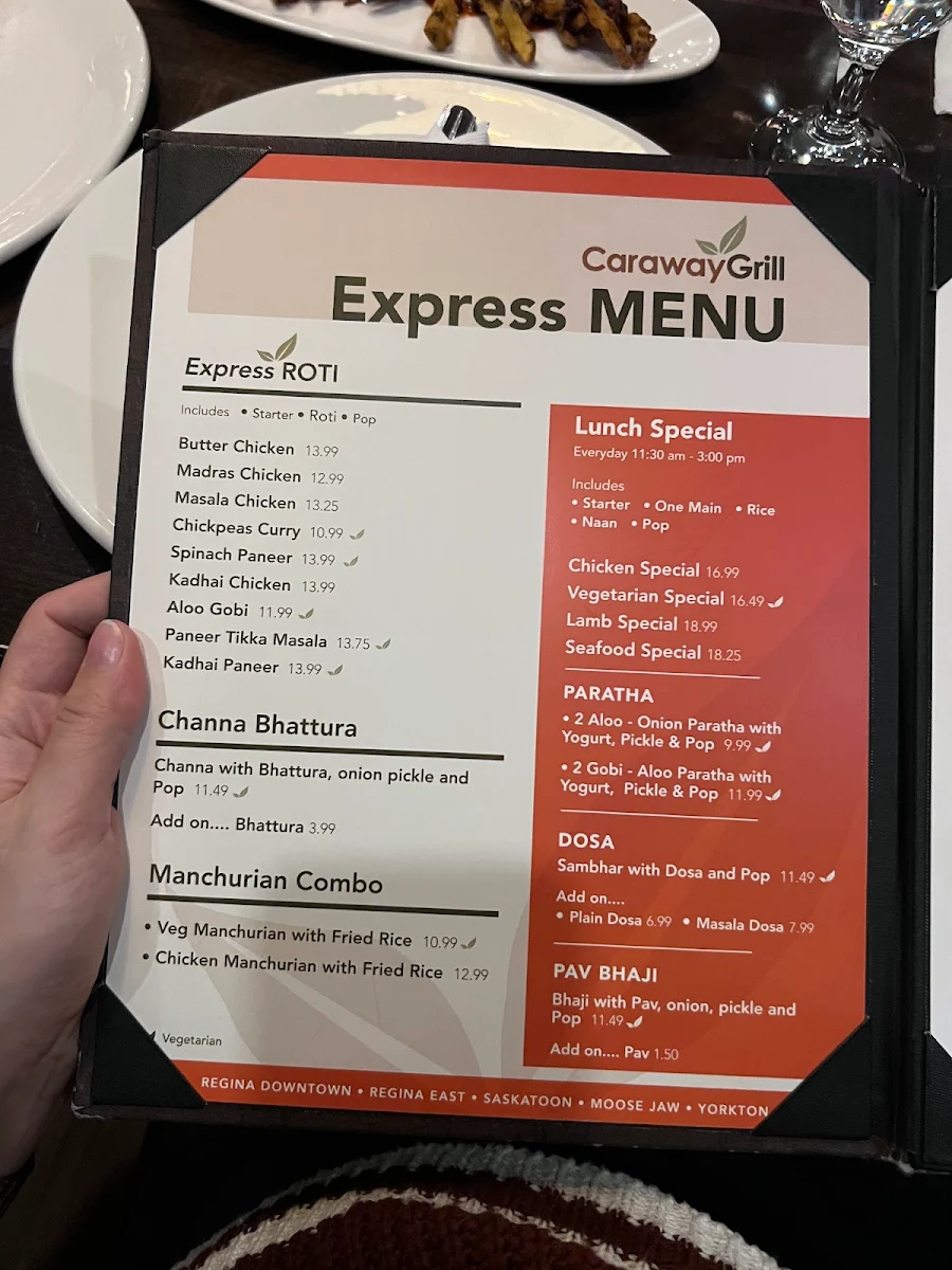 Menu, Caraway Grill - Regina Downtown