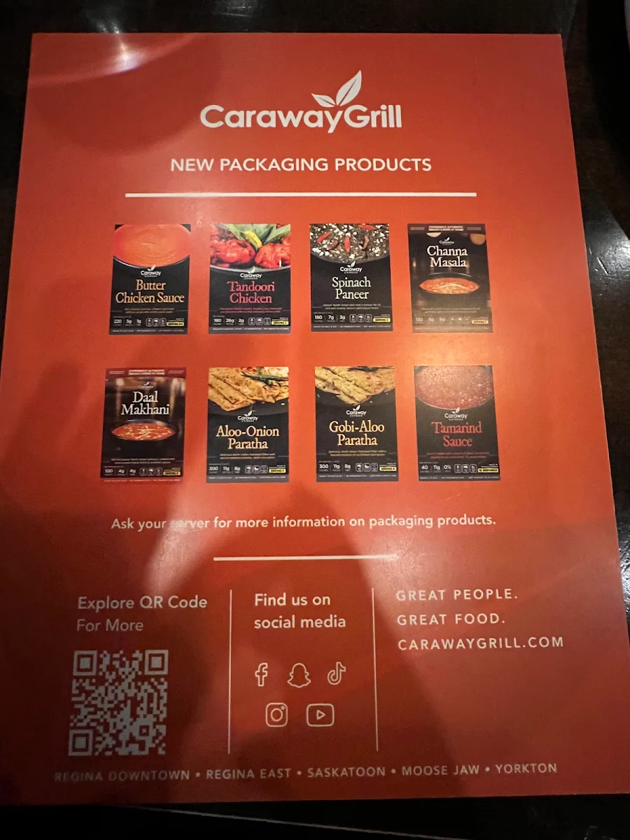 Menu, Caraway Grill - Regina Downtown