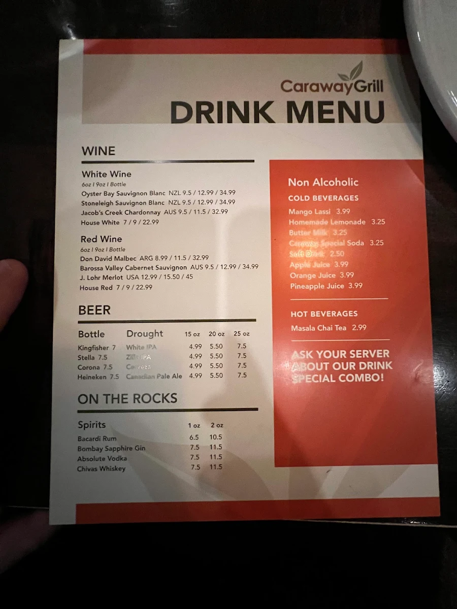 Menu, Caraway Grill - Regina Downtown