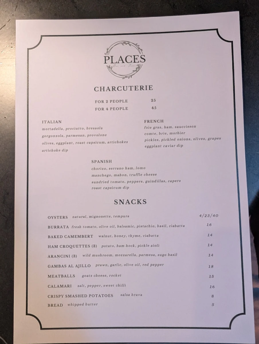 Menu, Places Bar & Tapas