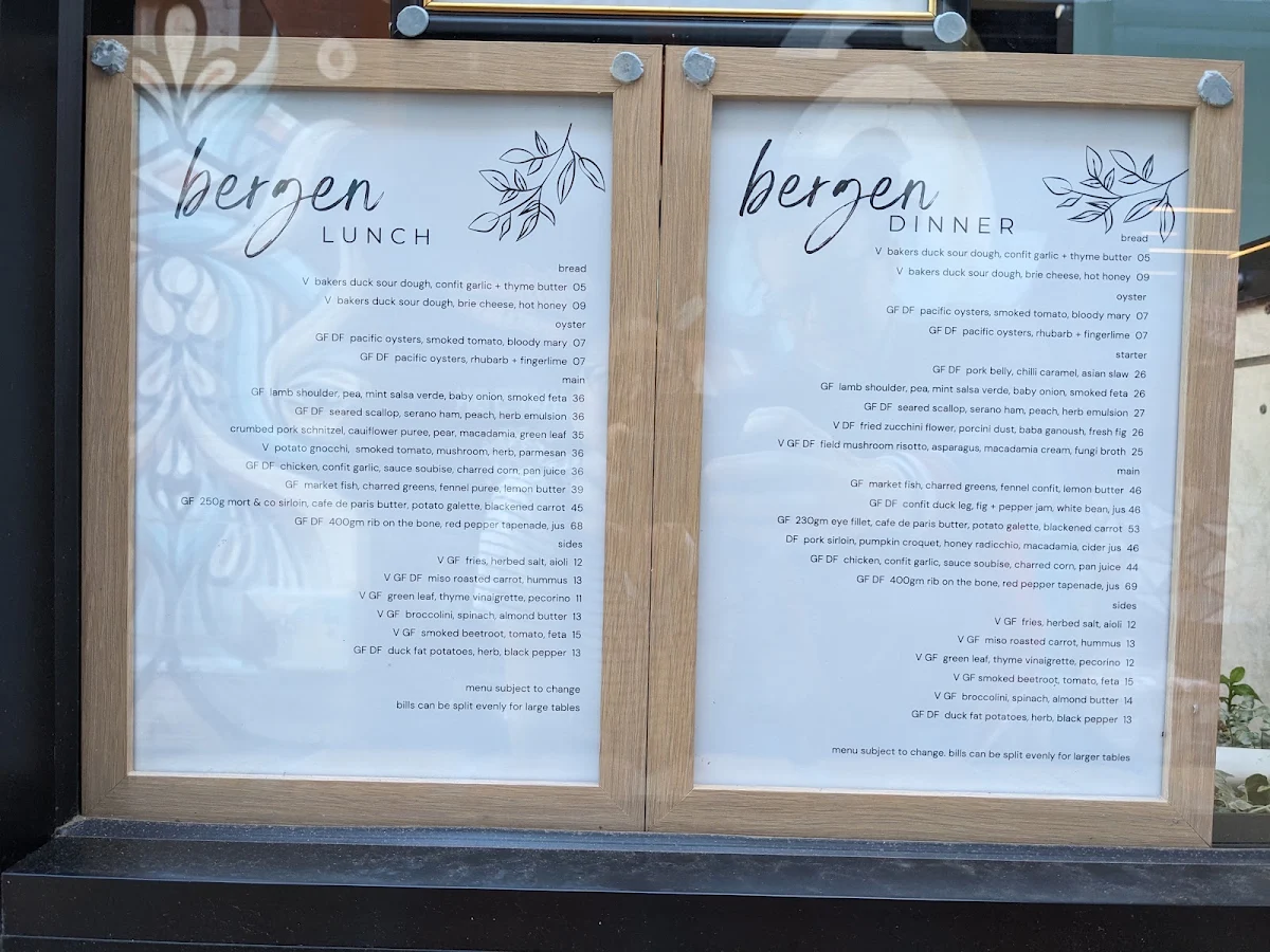 Menu, Bergen Toowoomba