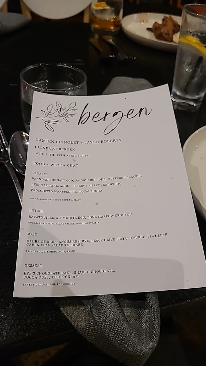 Menu, Bergen Toowoomba