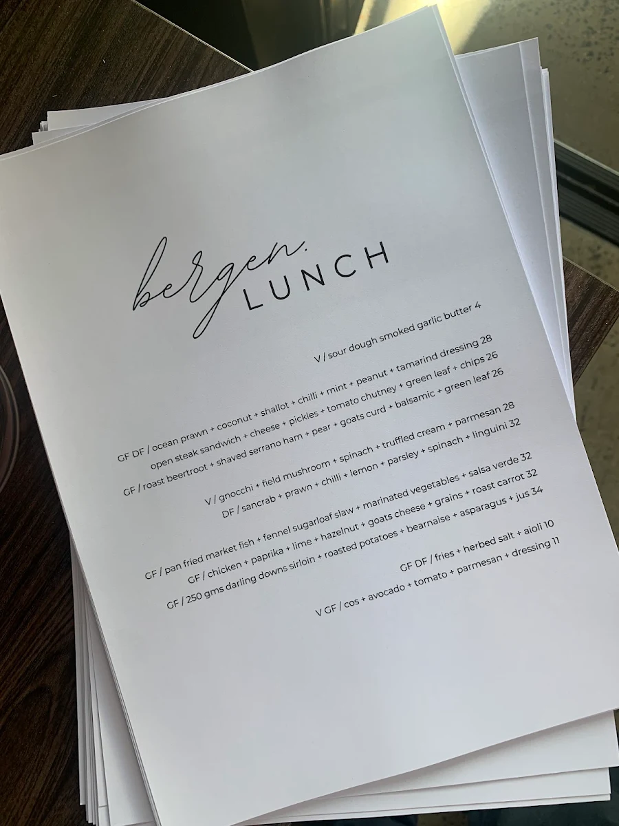Menu, Bergen Toowoomba