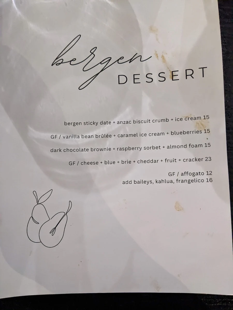Menu, Bergen Toowoomba