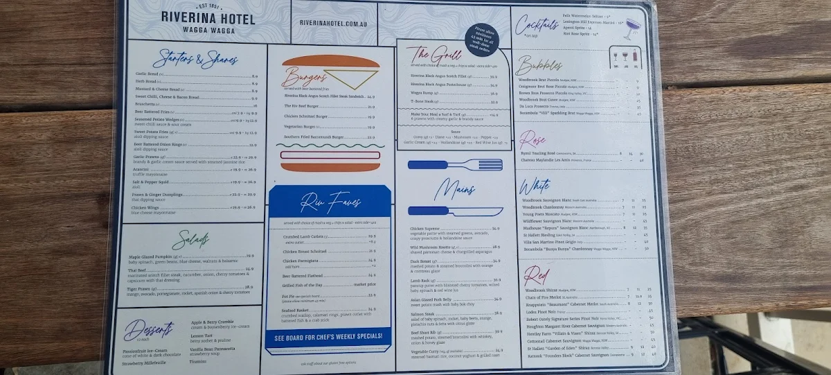 Menu, Riverina Hotel