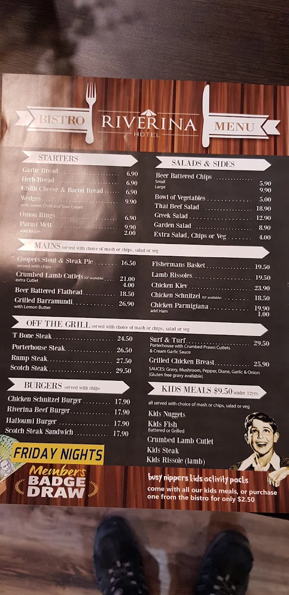 Menu, Riverina Hotel