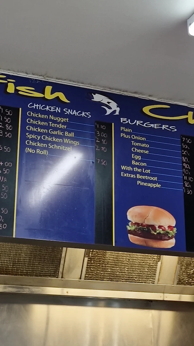 Menu, CJ's Fish & Chippery