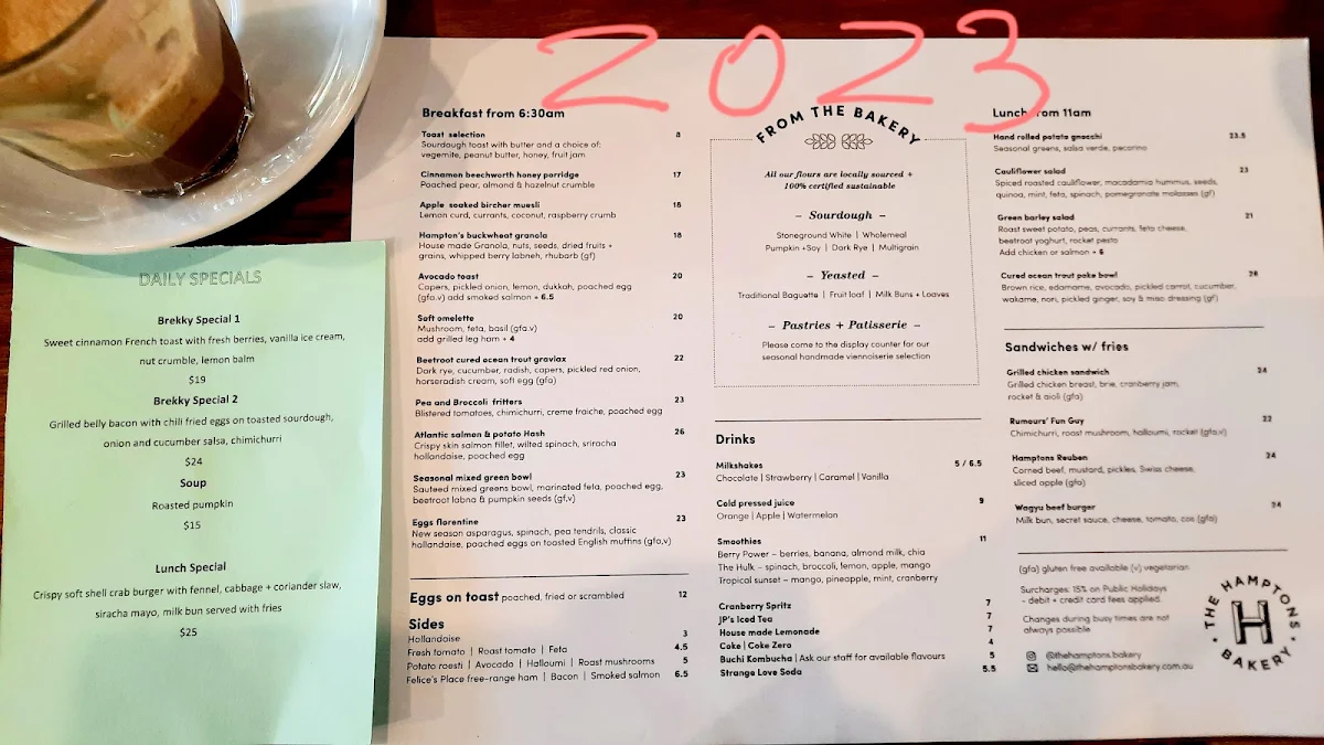 Menu, The Hamptons Bakery