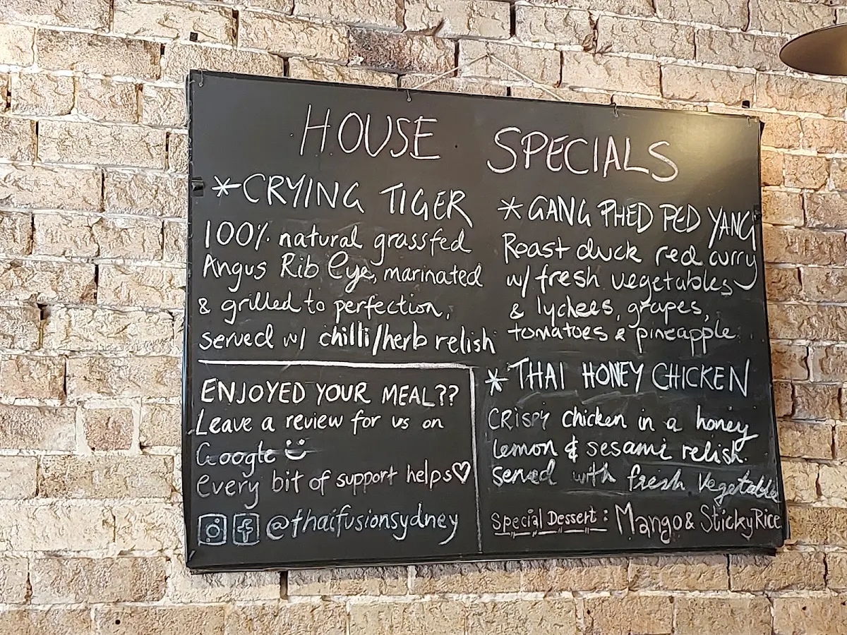 Menu, Thai Fusion