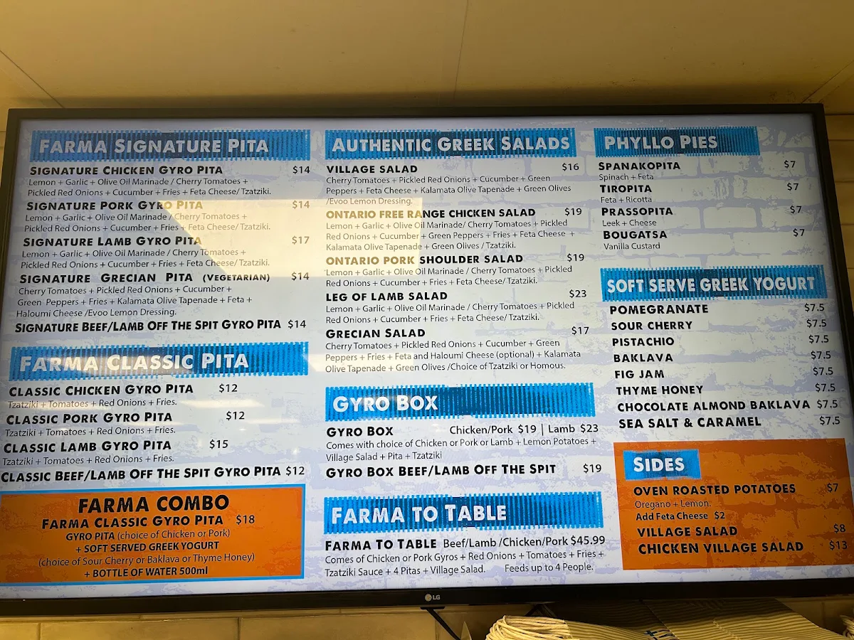 Menu, Farma Greek