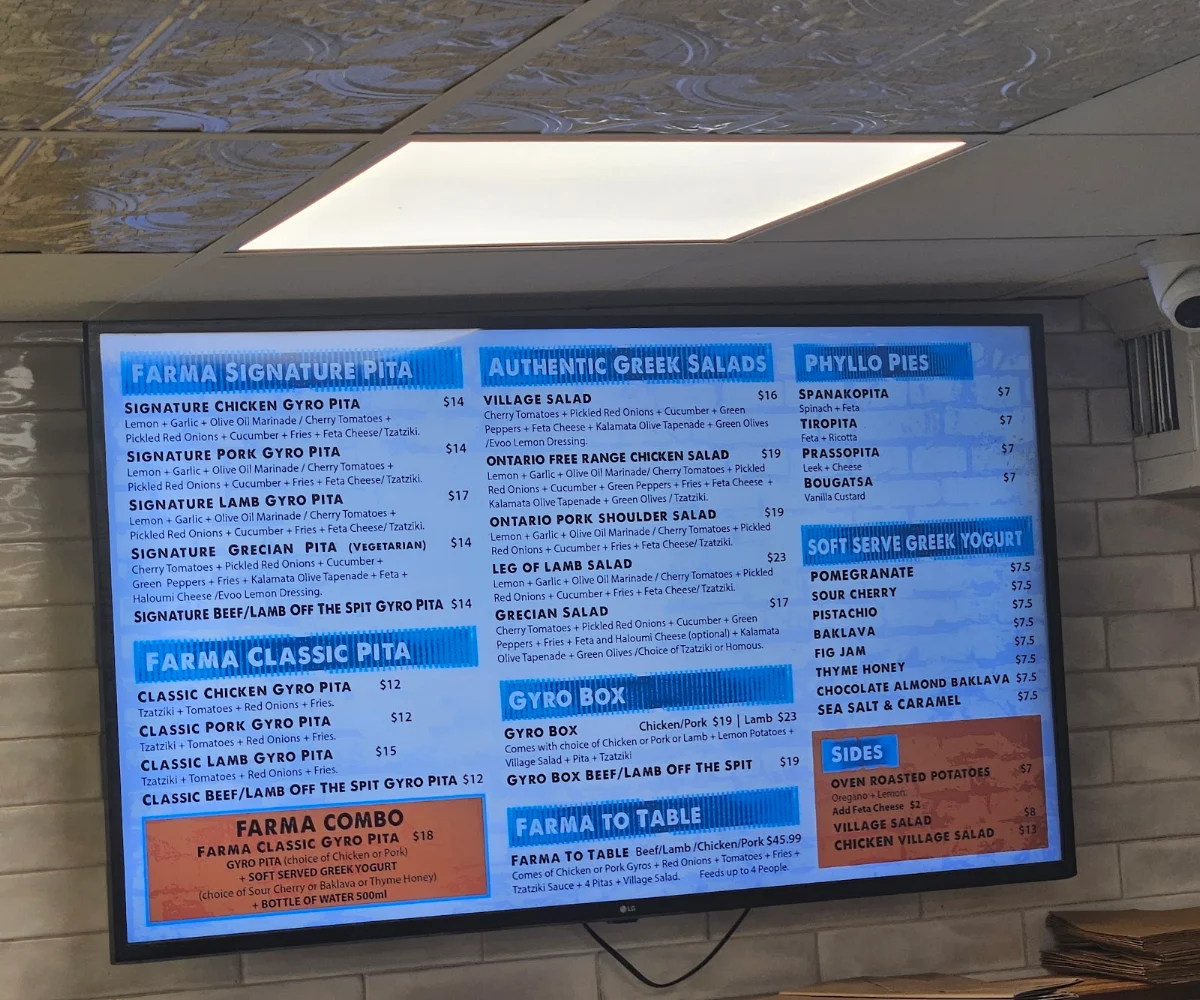 Menu, Farma Greek