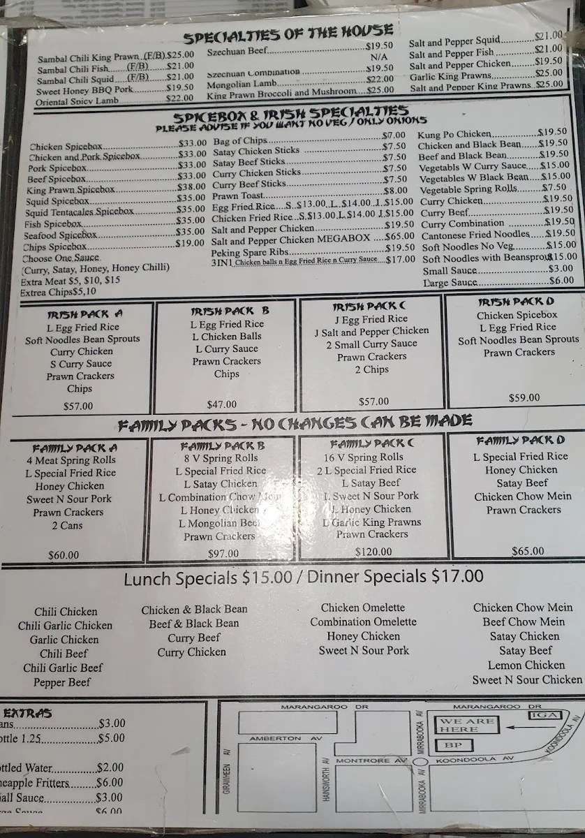 Menu, Kum Leng Chinese Restaurant