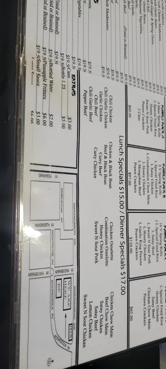 Menu, Kum Leng Chinese Restaurant