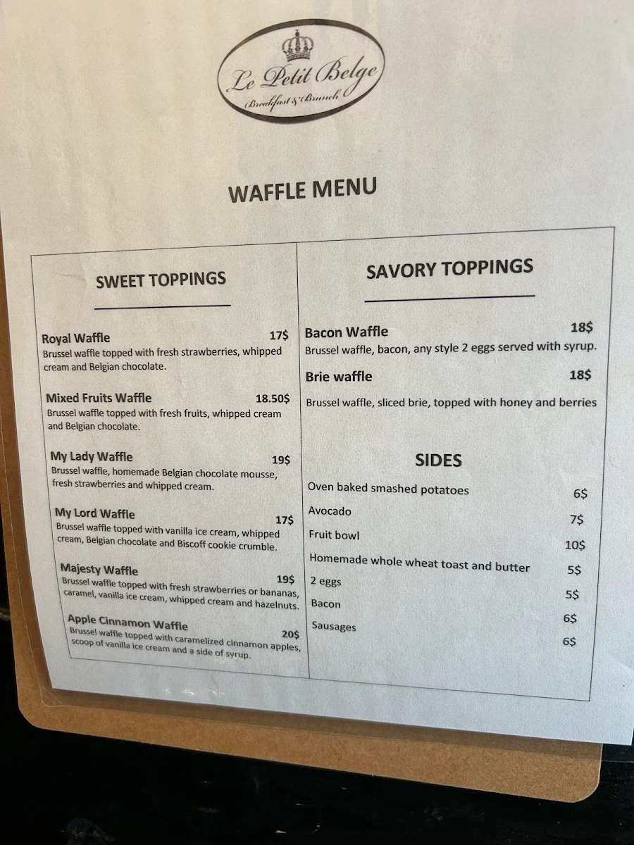 Menu, Le Petit Belge