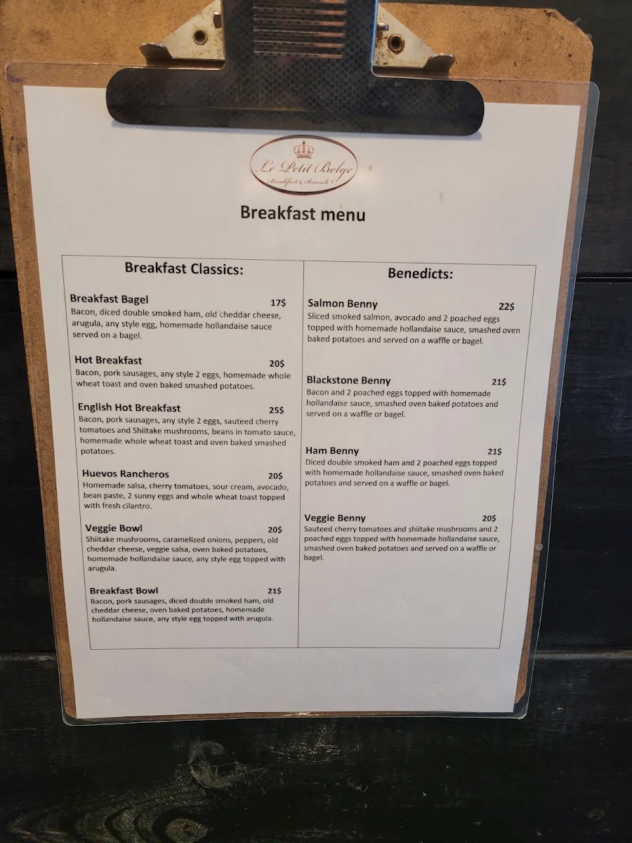Menu, Le Petit Belge