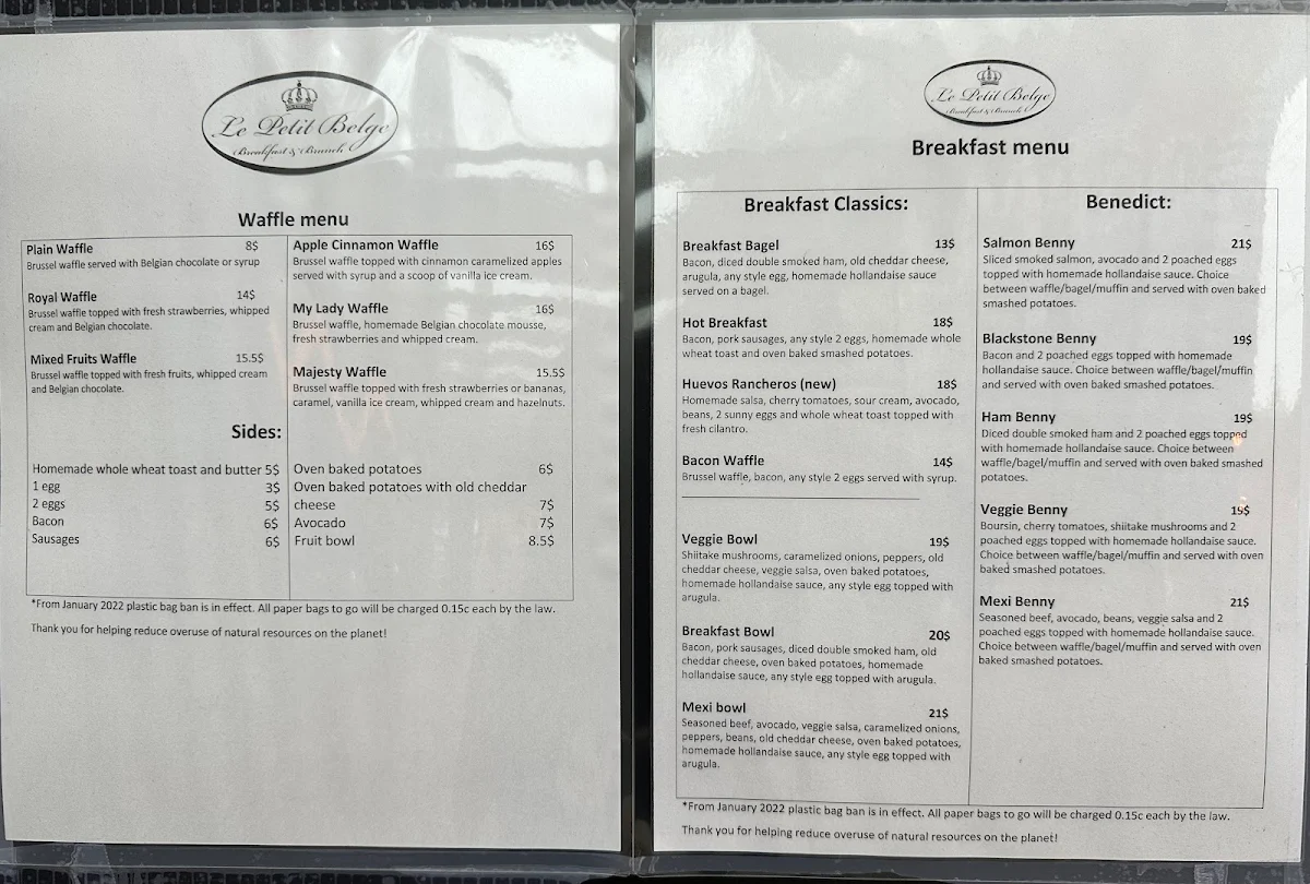 Menu, Le Petit Belge