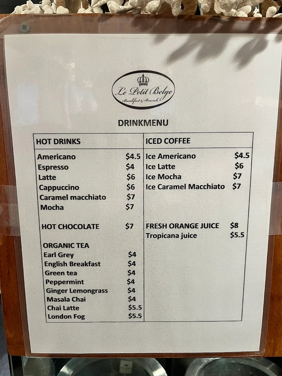 Menu, Le Petit Belge
