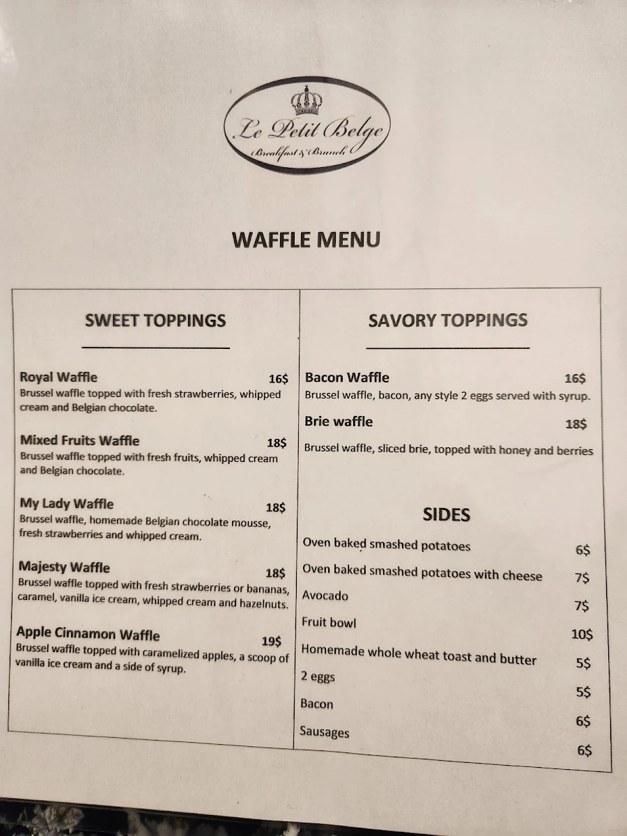 Menu, Le Petit Belge