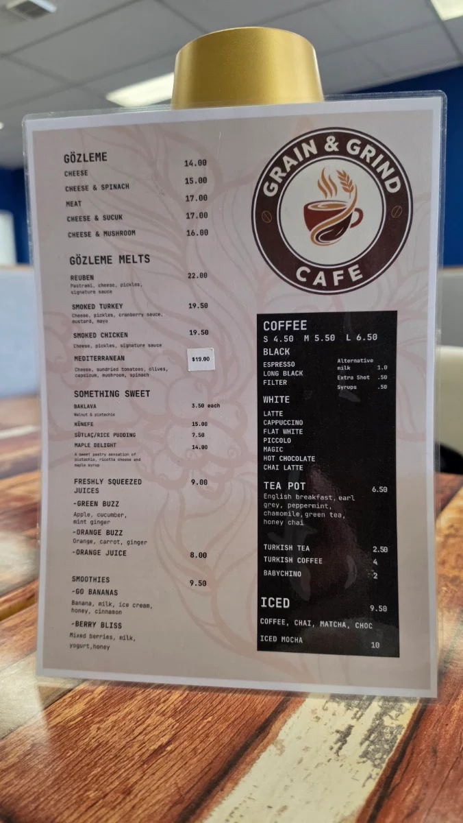Menu, Grain & Grind Cafe