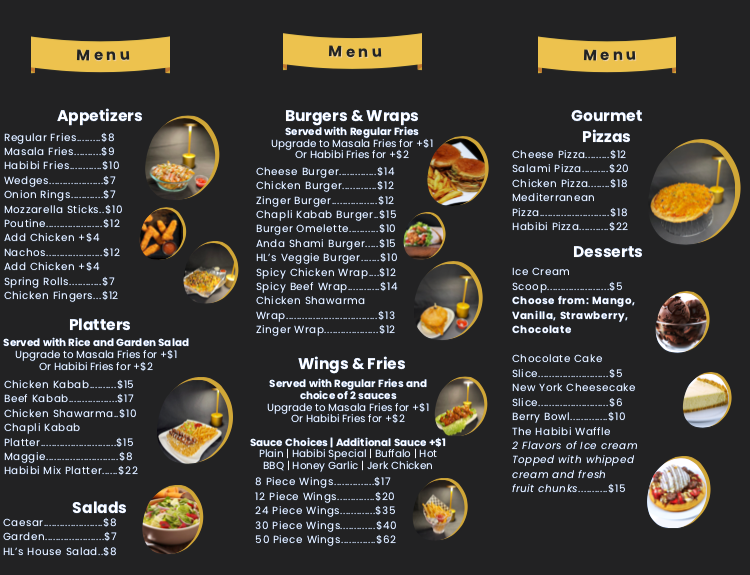 Menu, Habibi Lounge