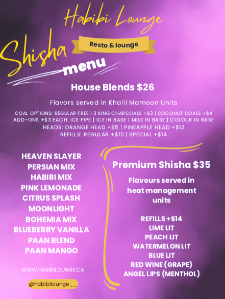 Menu, Habibi Lounge