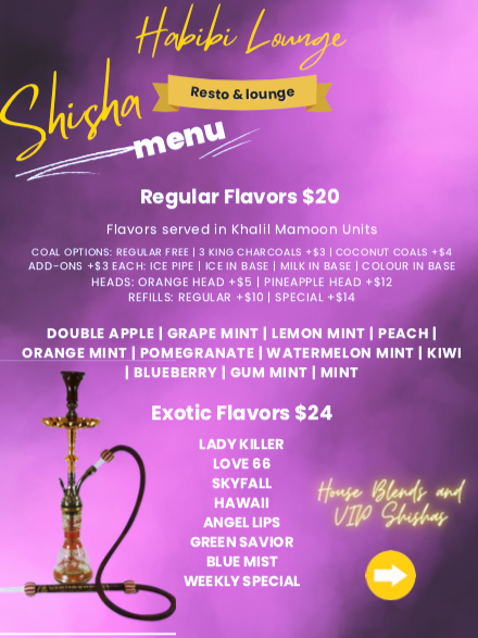 Menu, Habibi Lounge