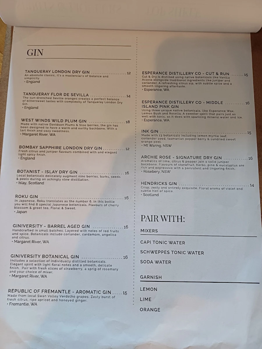 Menu, The Quarters