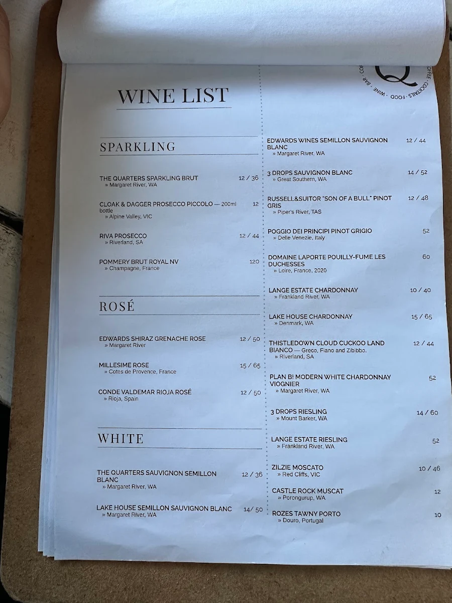 Menu, The Quarters