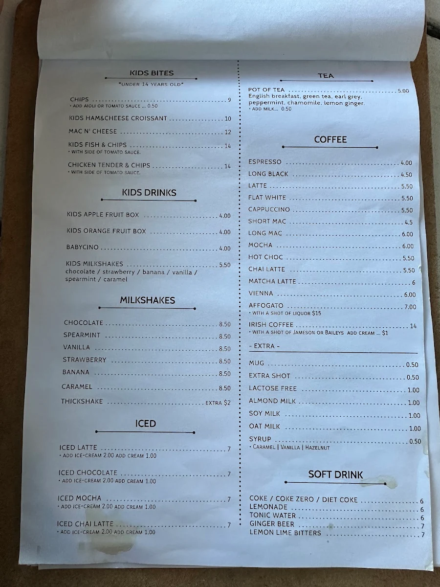 Menu, The Quarters