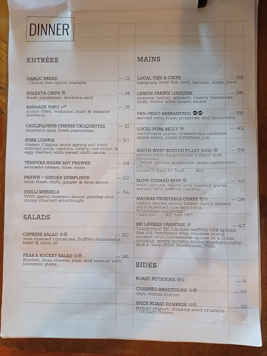Menu, The Quarters