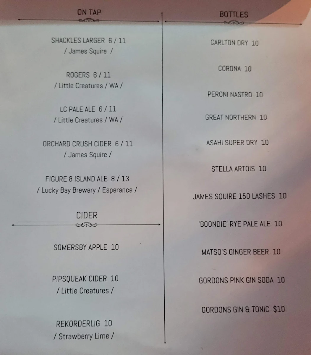 Menu, The Quarters