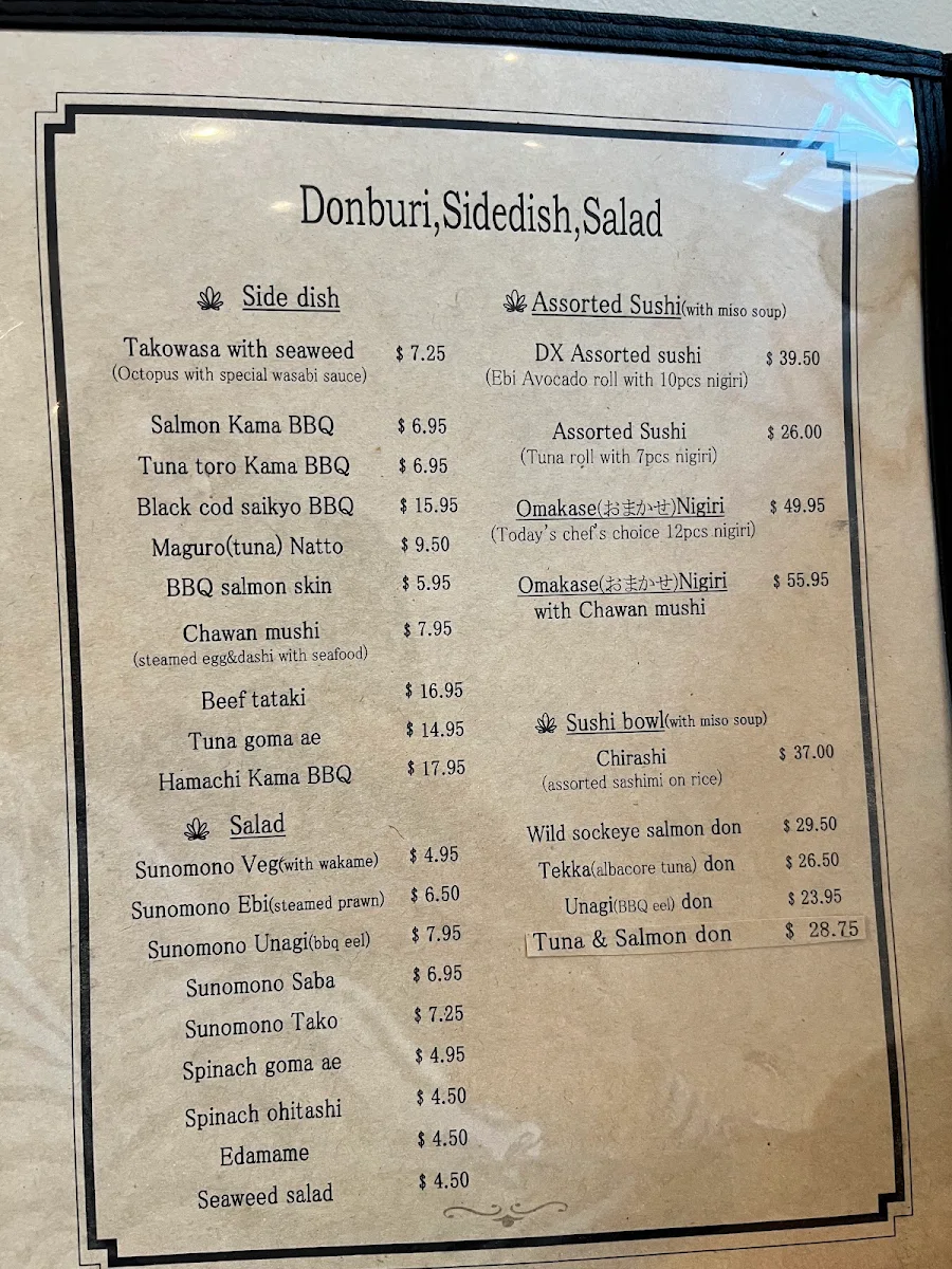 Menu, Yoshida Sushi
