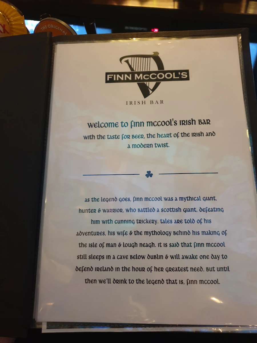 Menu, Finn McCool's Surfers Paradise