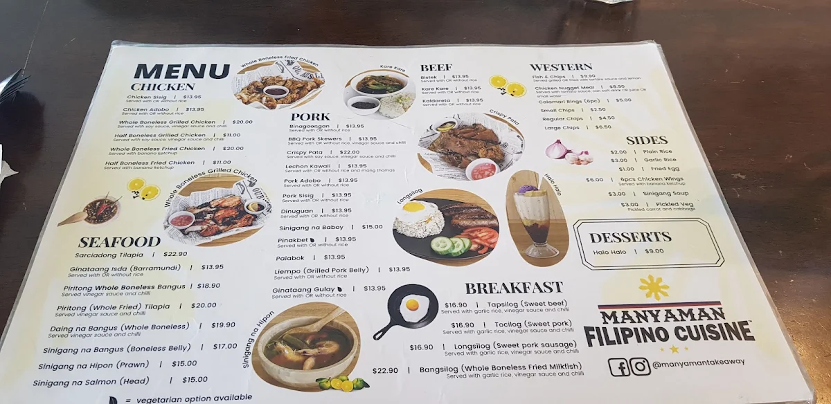 Menu, Manyaman Browns Plains