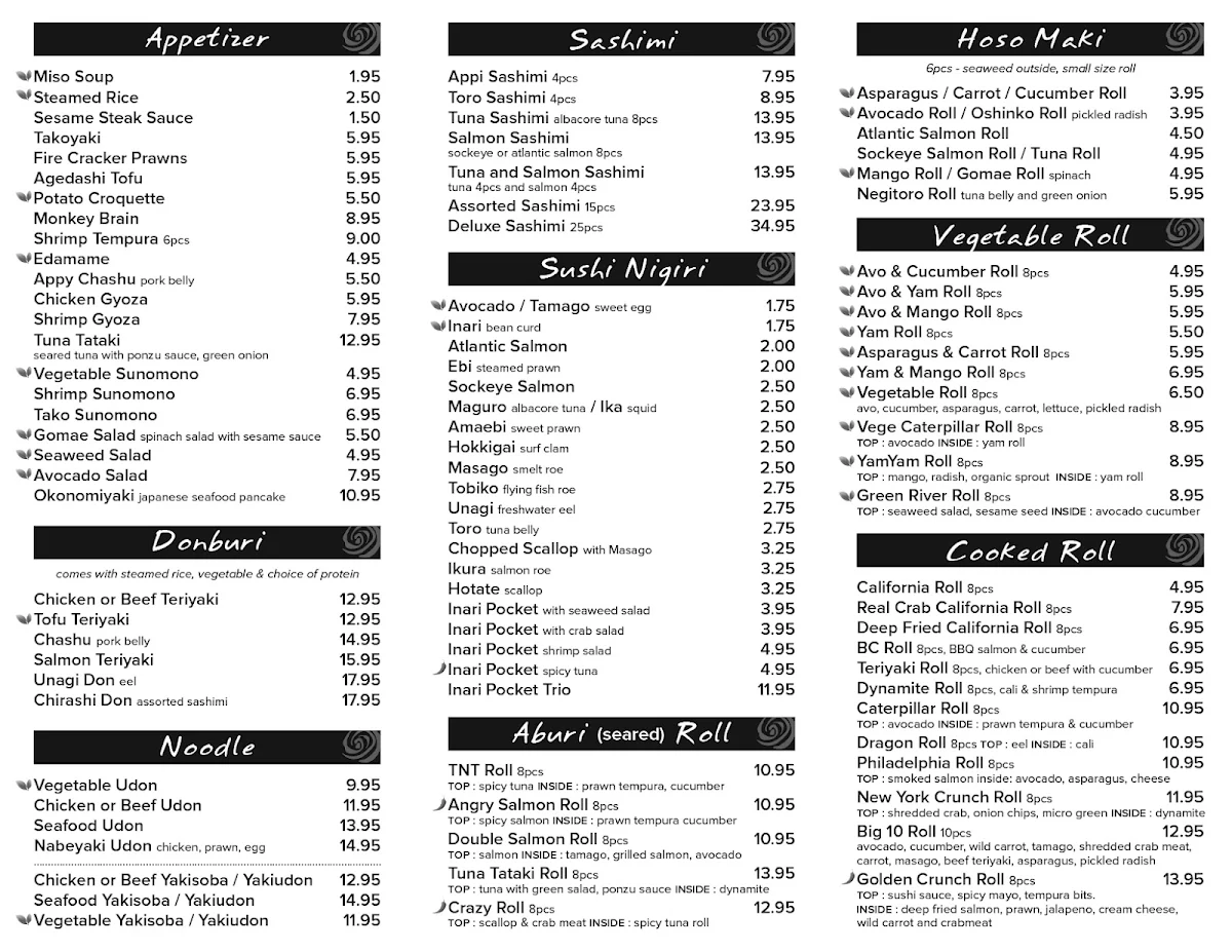 Menu, TOGO SUSHI
