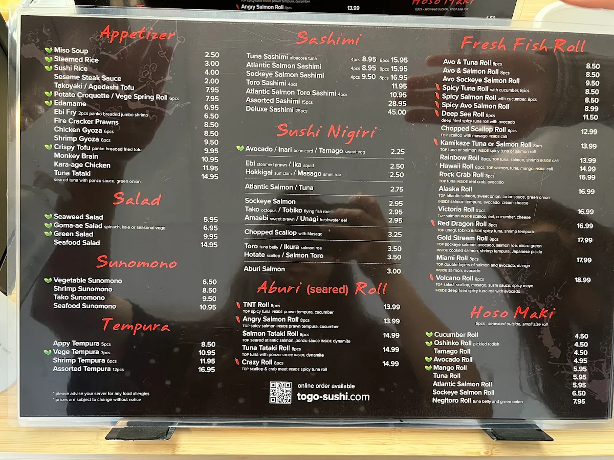 Menu, TOGO SUSHI
