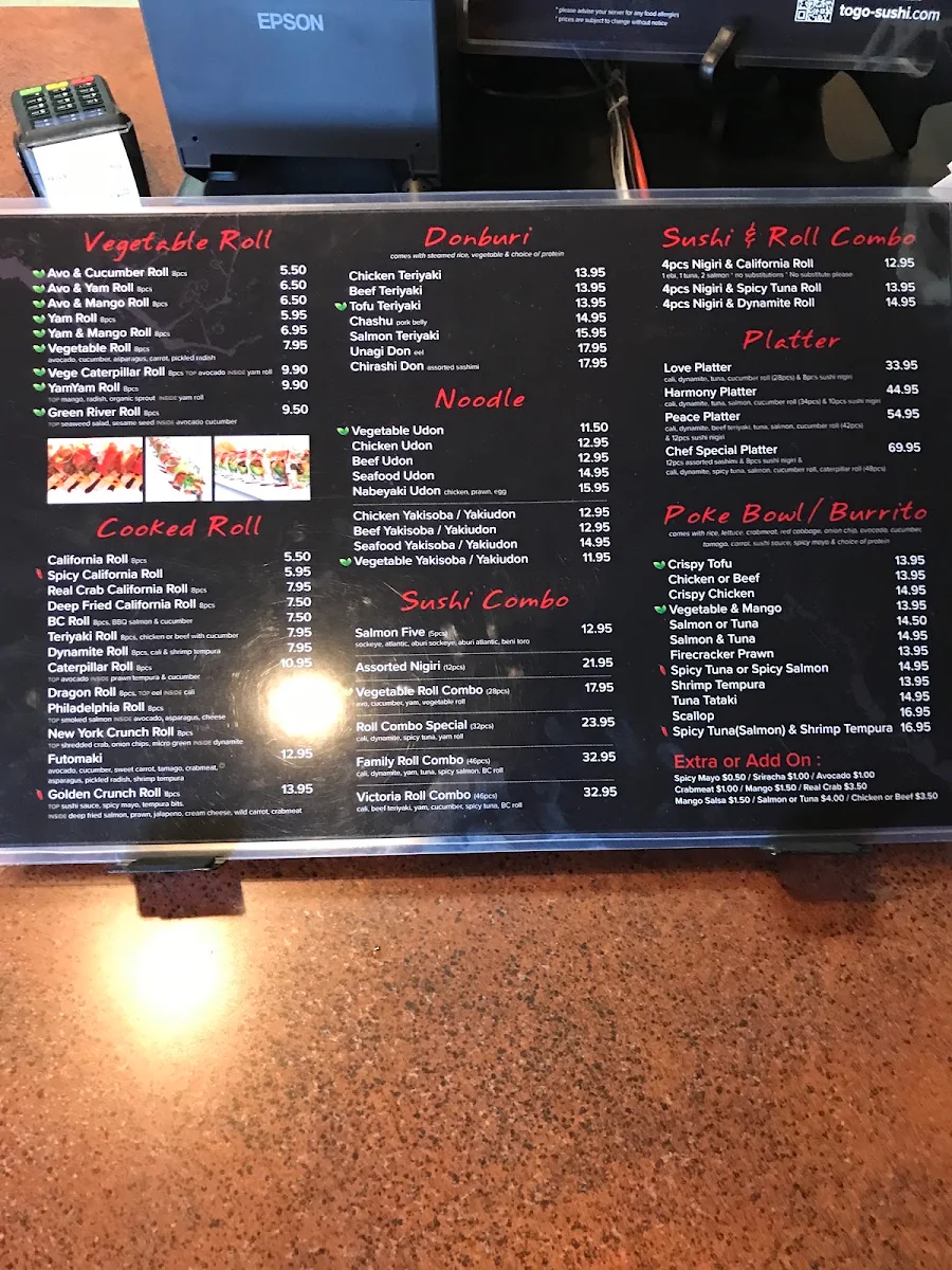 Menu, TOGO SUSHI