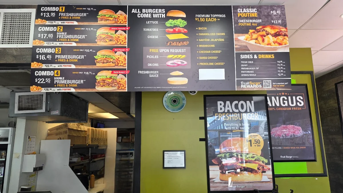 Menu, Fresh Burger Yonge Street