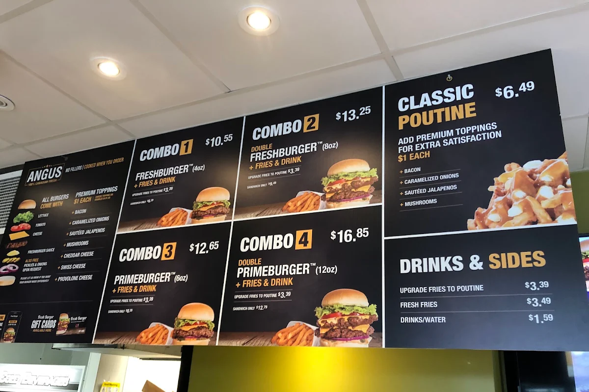 Menu, Fresh Burger Yonge Street