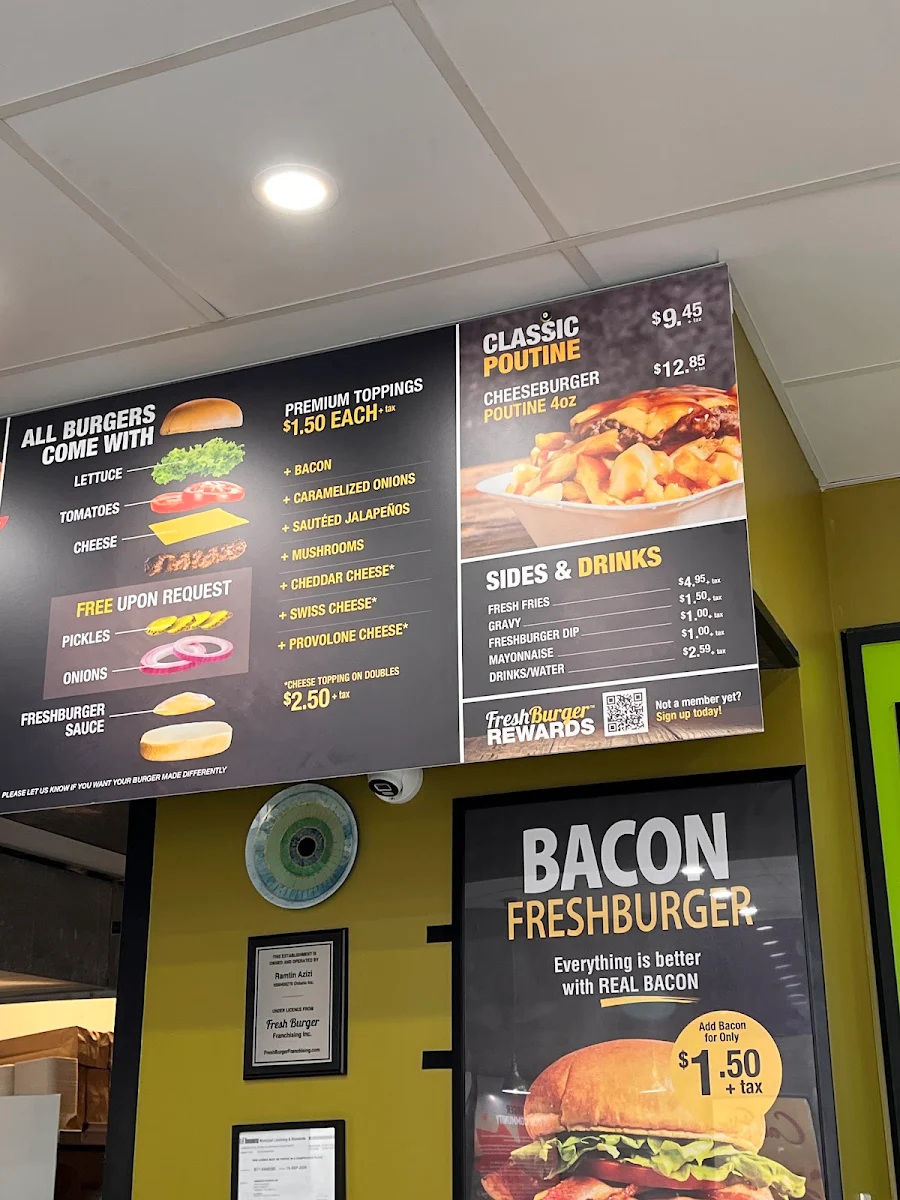 Menu, Fresh Burger Yonge Street