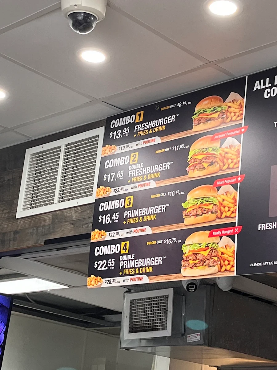 Menu, Fresh Burger Yonge Street