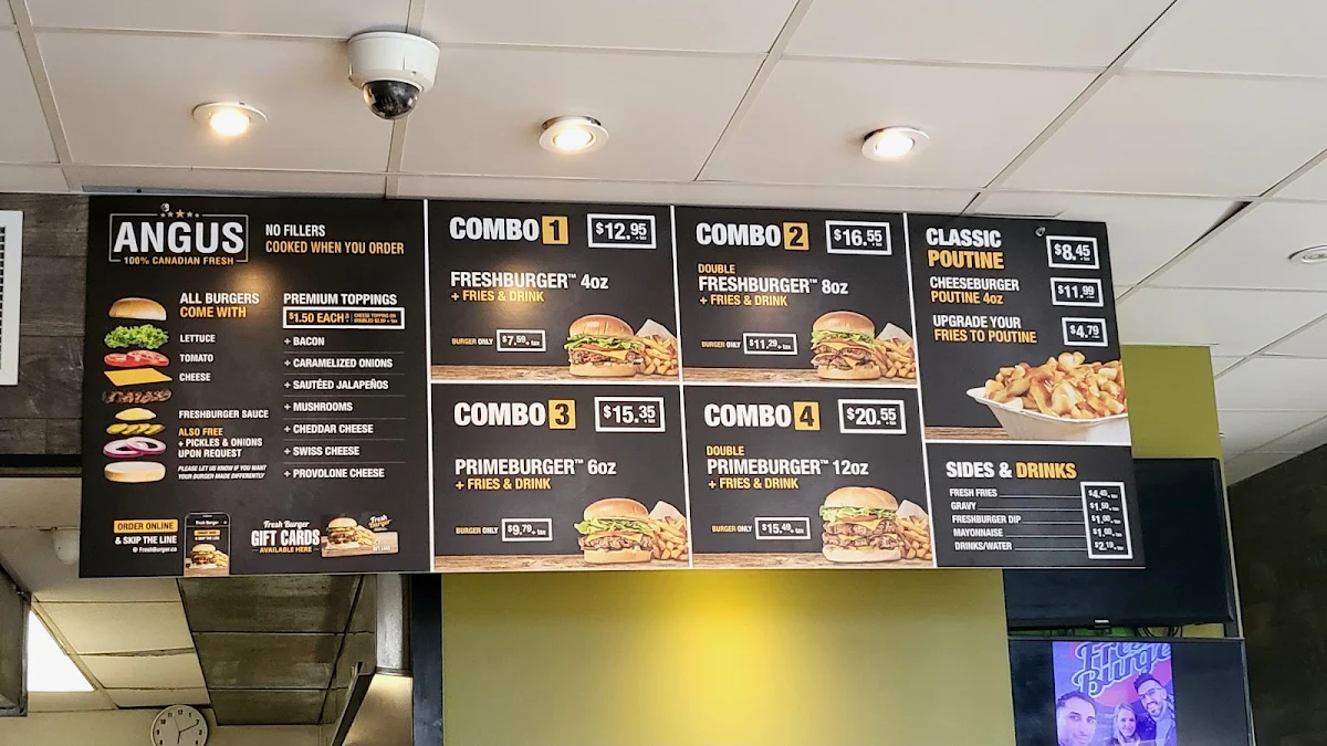 Menu, Fresh Burger Yonge Street